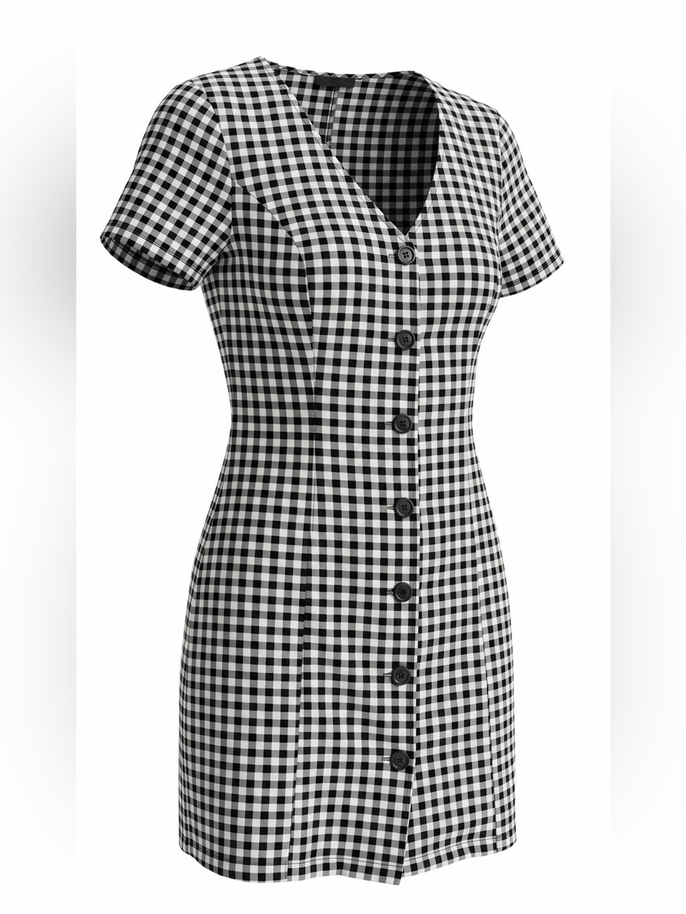 Black and White Checkered Button-Down Dress